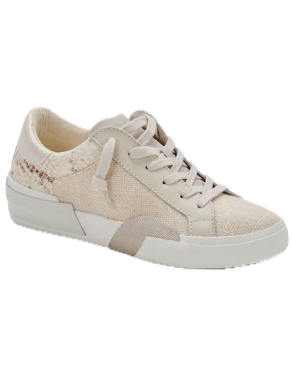 Dolce Vita Zina Women’s Sneakers in Cream Linen with Faux Snake Trim